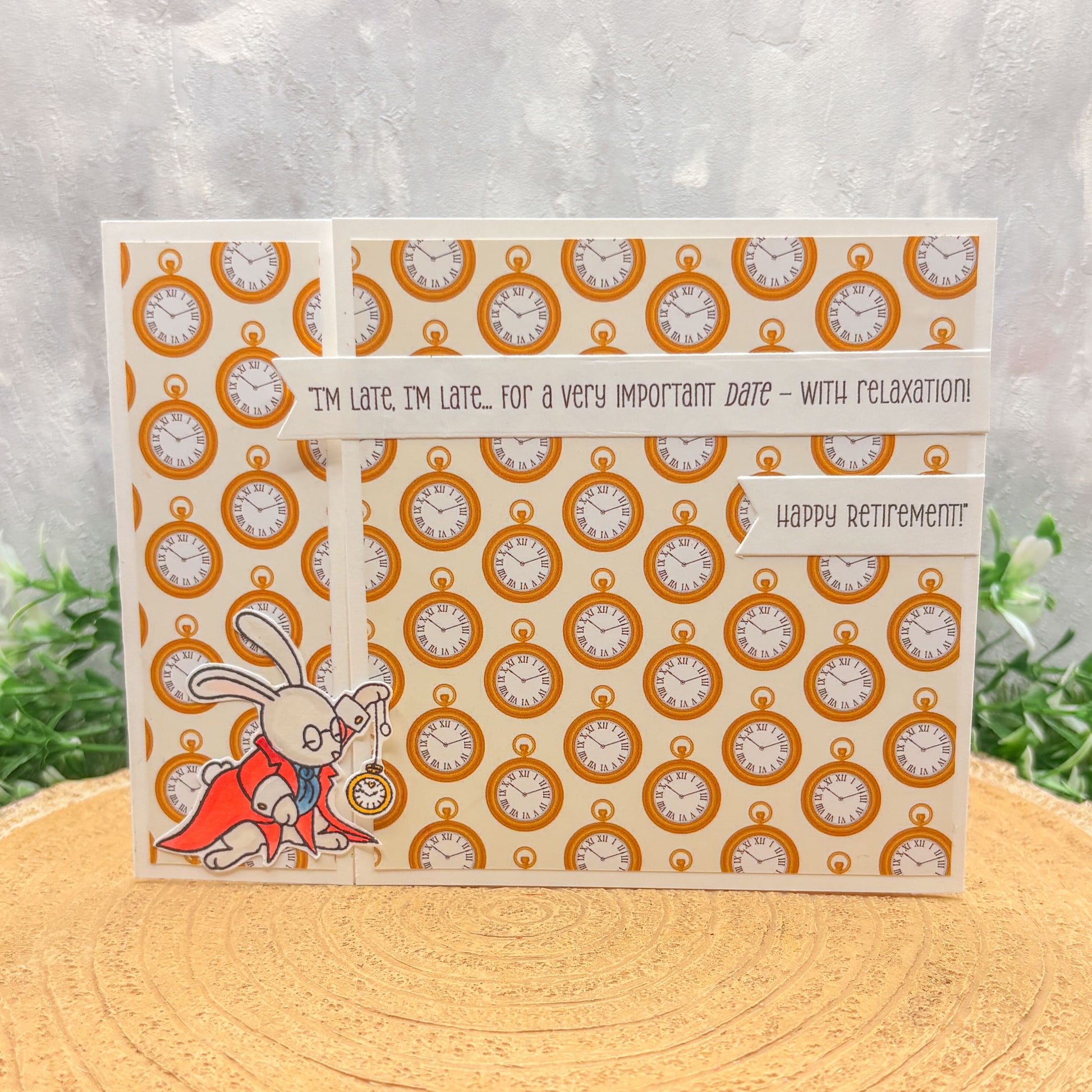Alice White Rabbit Happy Retirement Handmade Card