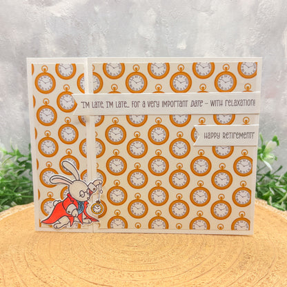 Alice White Rabbit Happy Retirement Handmade Card