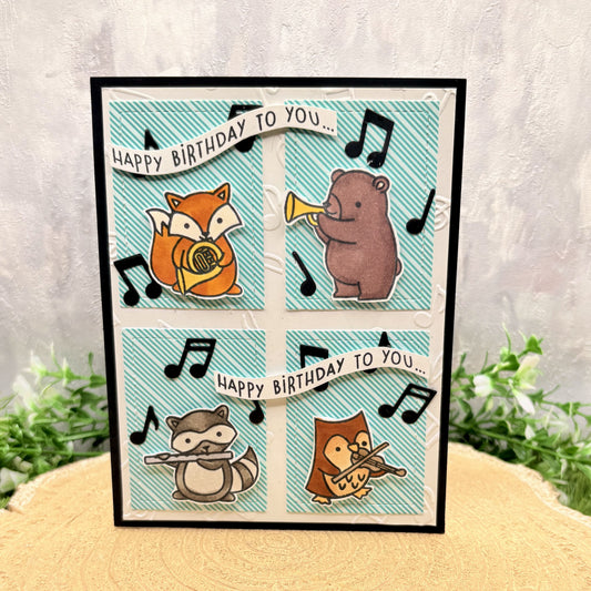 Animals Playing Musical Instruments Handmade Birthday Card