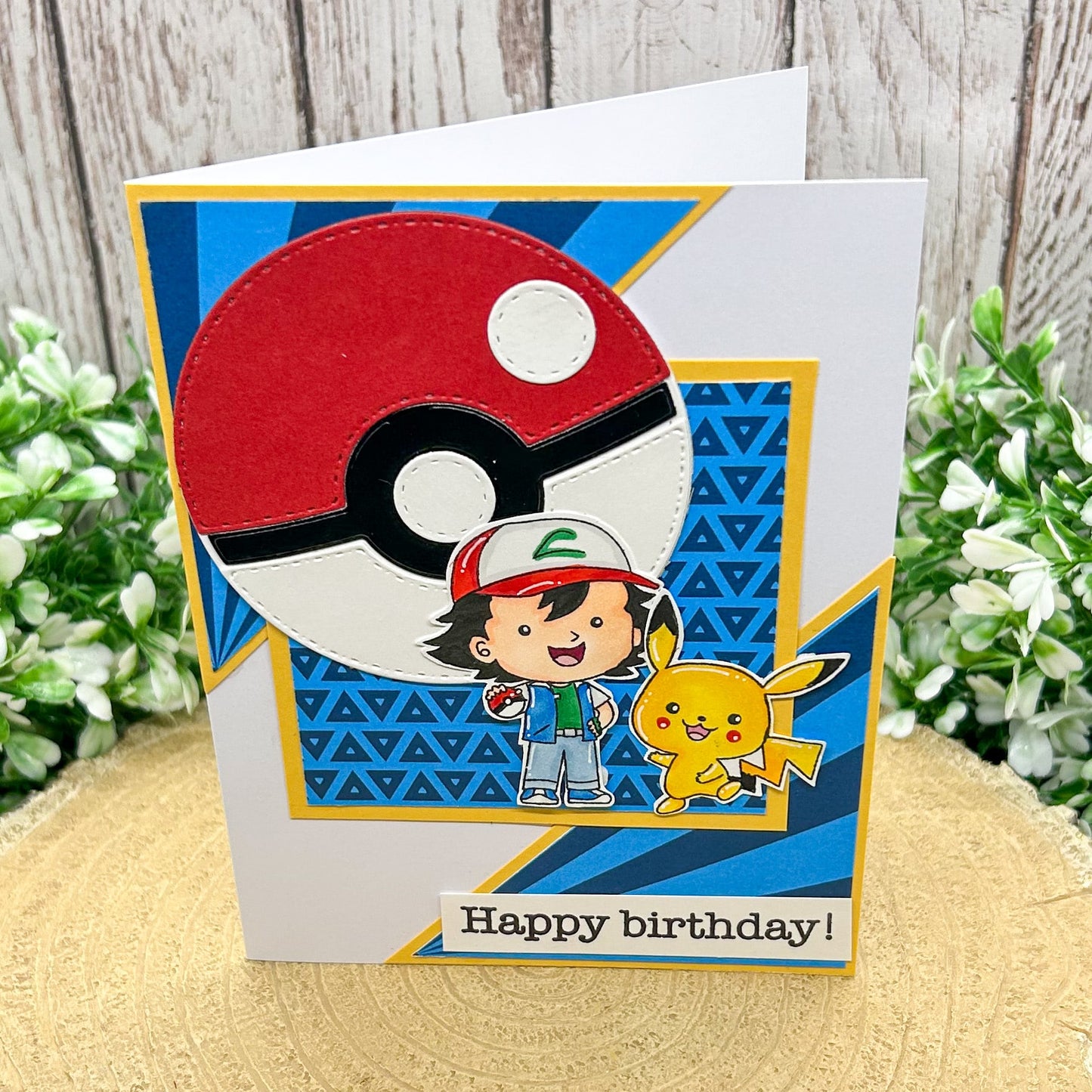 Ash & Yellow Friend Character Themed Handmade Birthday Card-1