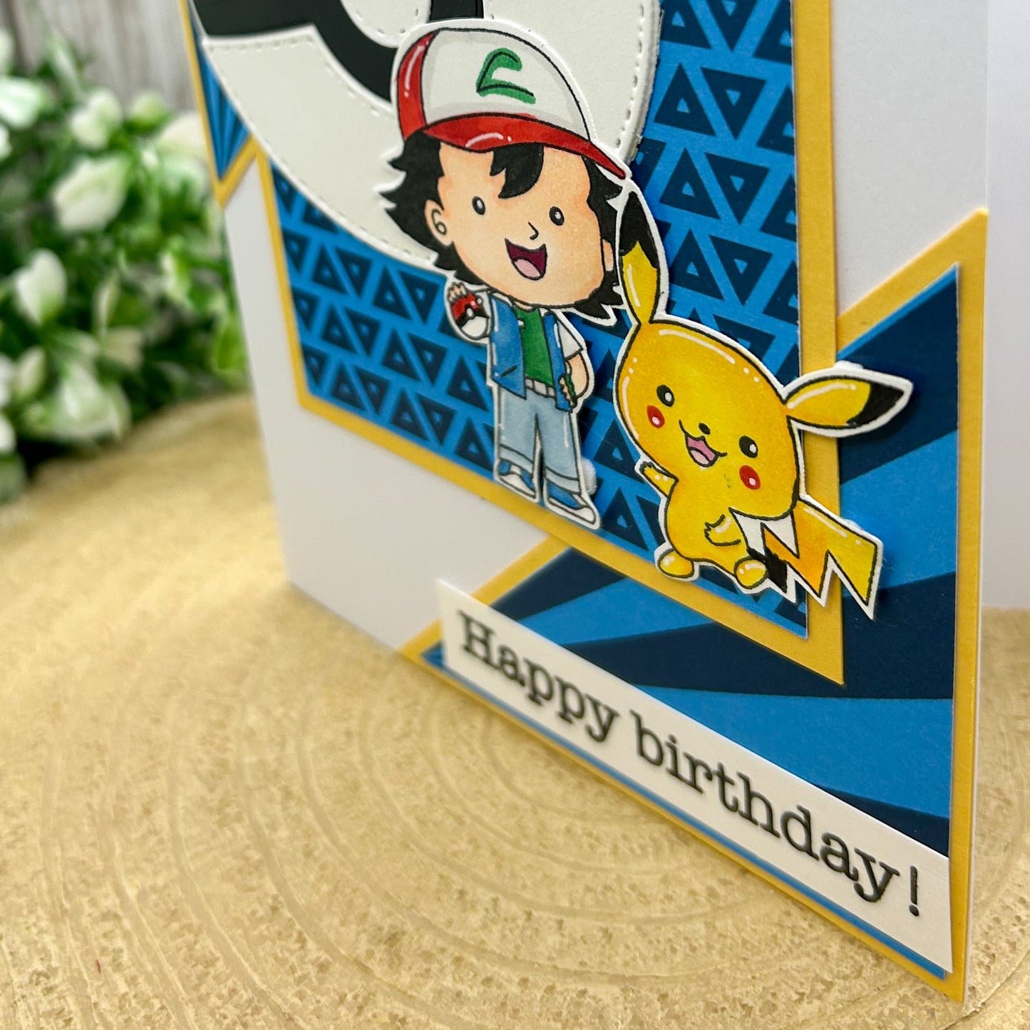 Ash & Yellow Friend Character Themed Handmade Birthday Card-2