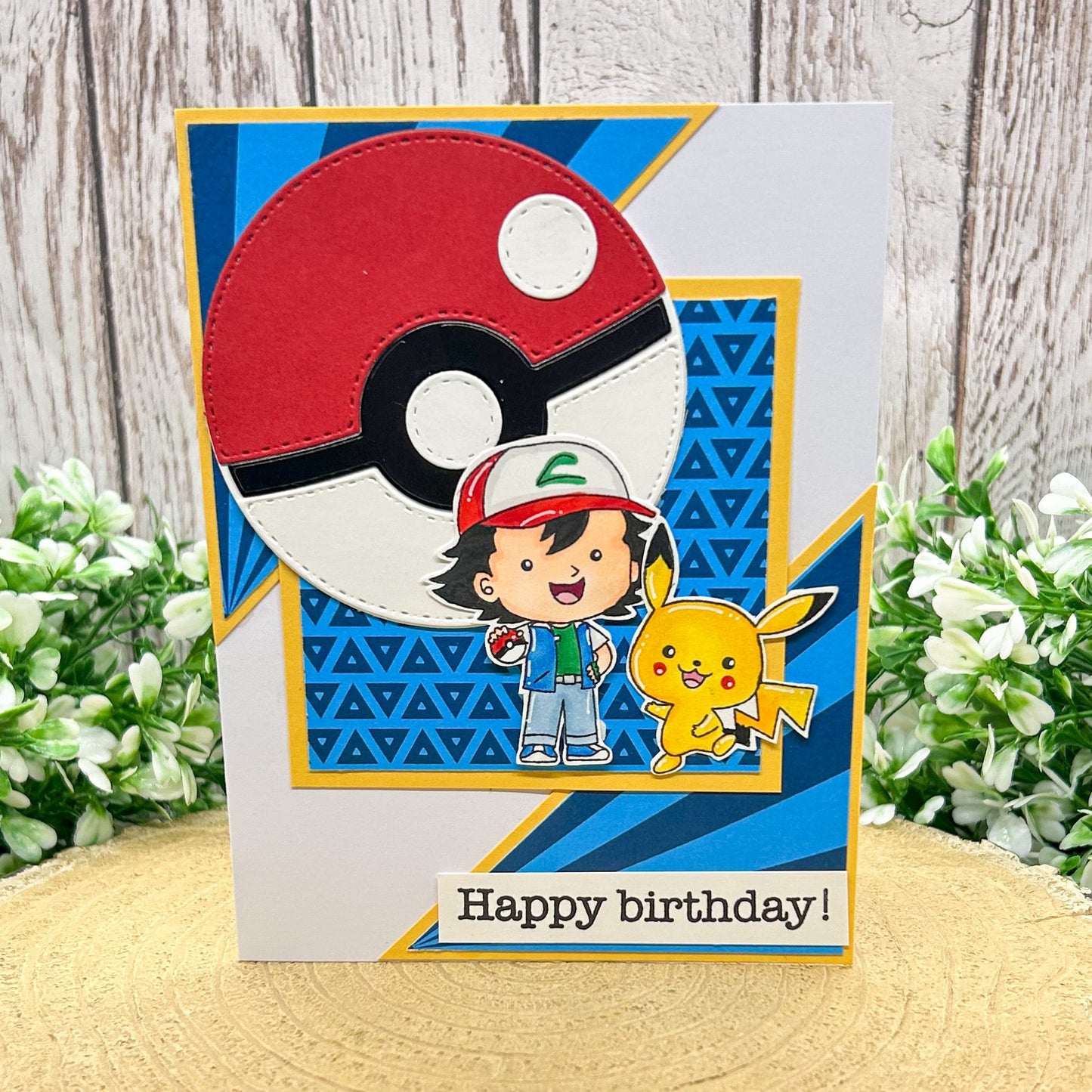 Ash & Yellow Friend Character Themed Handmade Birthday Card