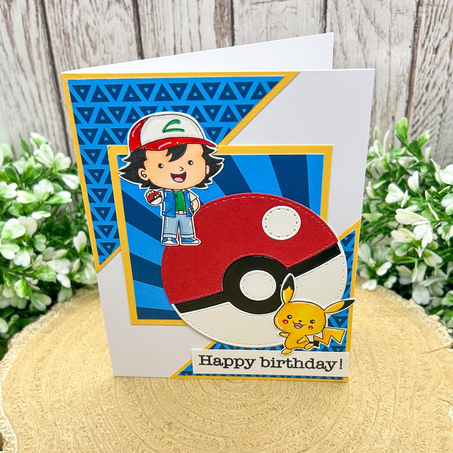 Ash & Yellow Guy Happy Birthday Character Themed Handmade Card-1