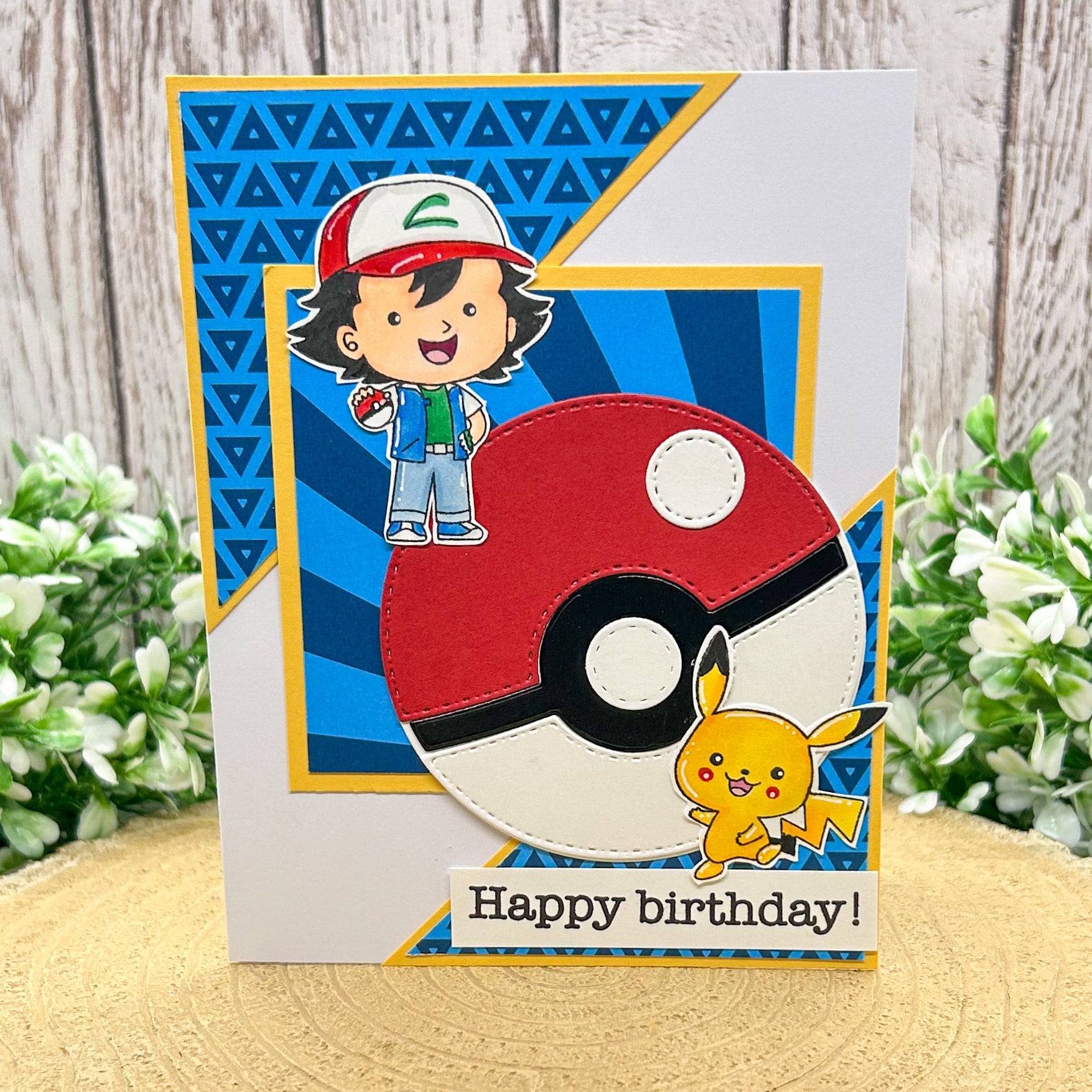 Ash & Yellow Guy Happy Birthday Character Themed Handmade Card