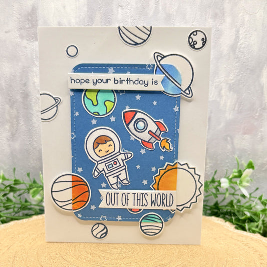 Astronaut Boy Out of This World Handmade Birthday Card