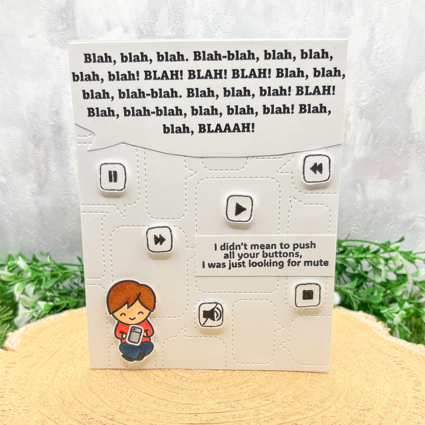 BLAH BLAH BLAH Funny 'Mute Button' Handmade Card