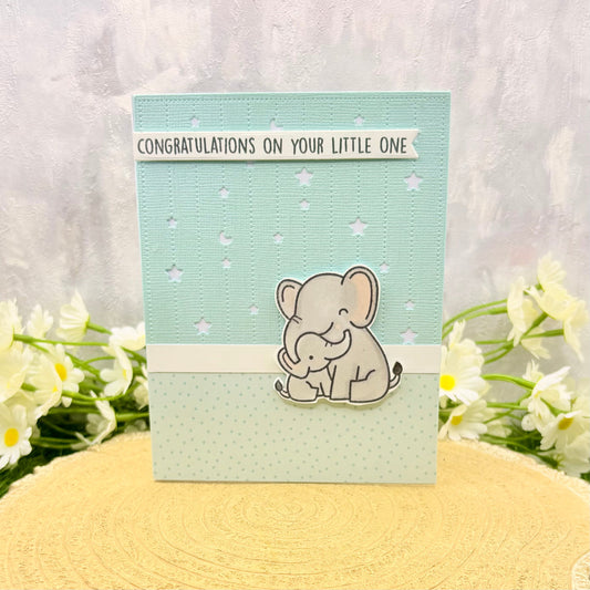 Baby Elephant Handmade New Baby Boy Card