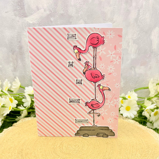 Balancing Flamingos Handmade Card-1