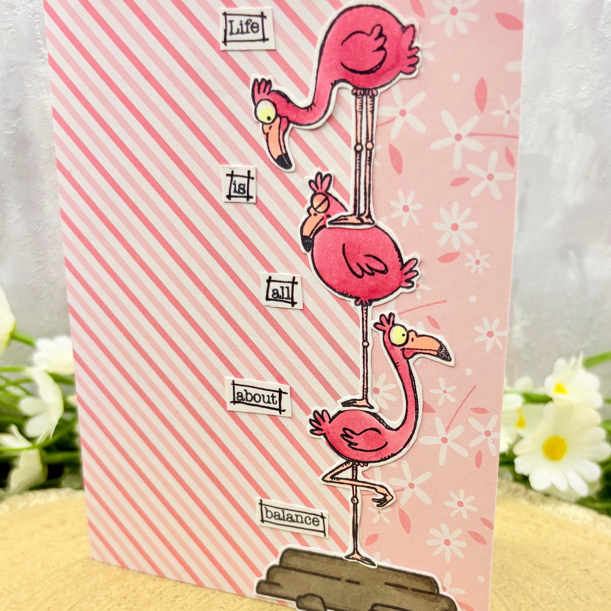 Balancing Flamingos Handmade Card-2