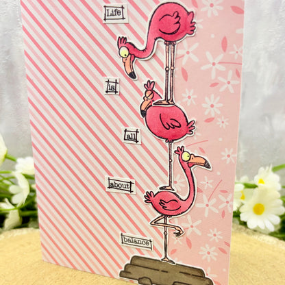 Balancing Flamingos Handmade Card-2