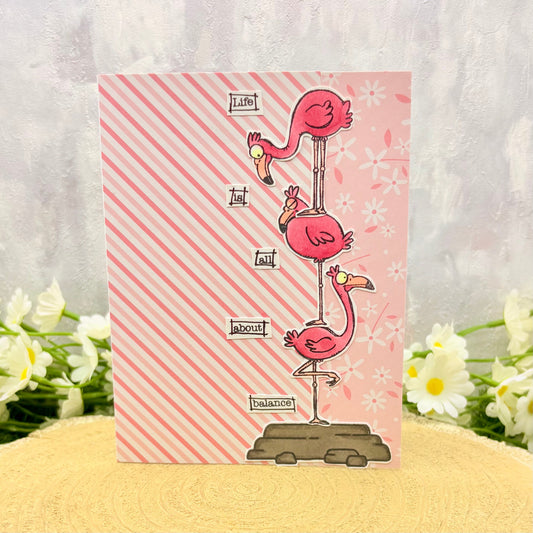 Balancing Flamingos Handmade Card