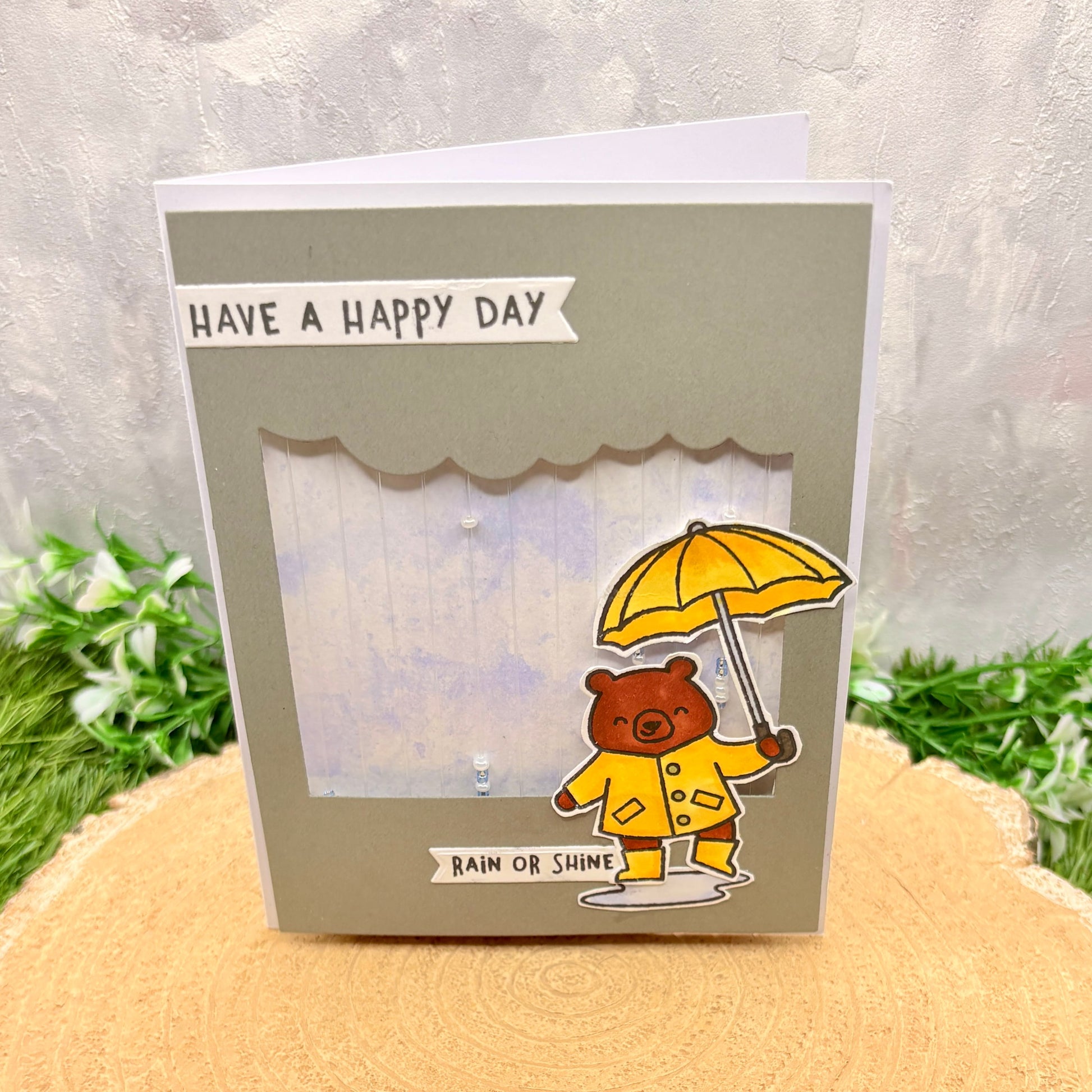 Bear Dancing In Rain Handmade Card-1