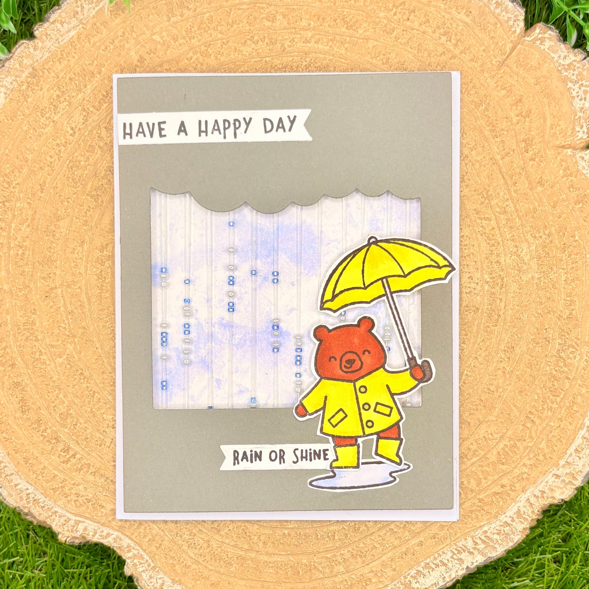 Bear Dancing In Rain Handmade Card-2