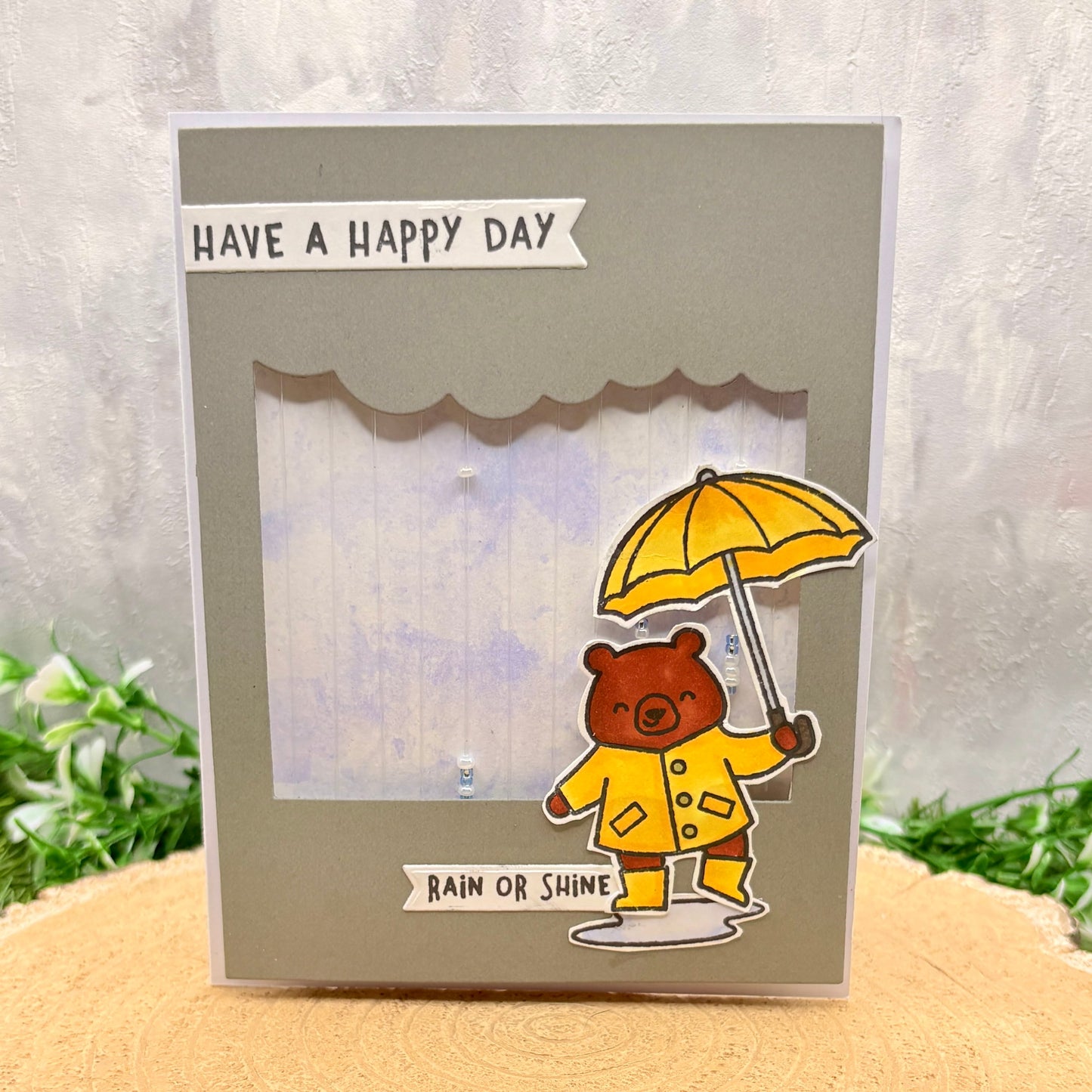 Bear Dancing In Rain Handmade Card