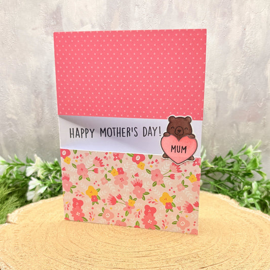 Bear Holding Mum Heart Handmade Mother's Day Card