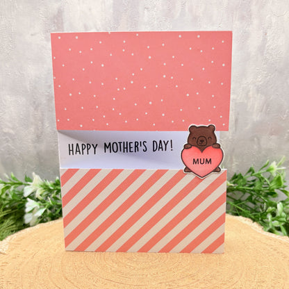 Bear Holding Pink Mum Heart Handmade Mother's Day Card