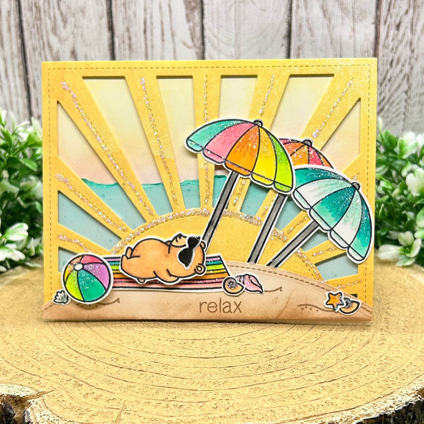 Bear Relaxing On Beach Summer Themed Handmade Card