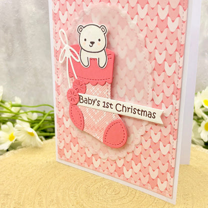 Bear in Stocking Baby Girl's 1st Handmade Christmas Card-2