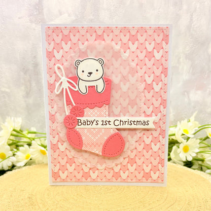 Bear in Socking Baby Girl's 1st Handmade Christmas Card