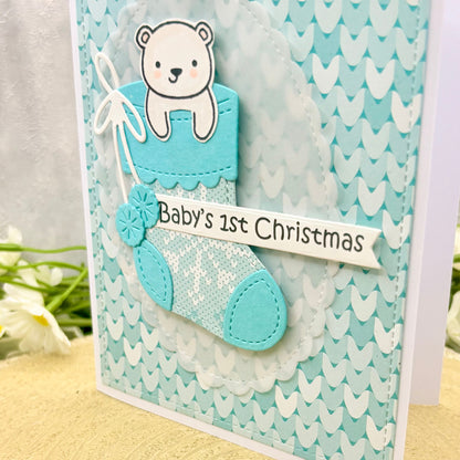Bear in Stocking Baby Boy's 1st Handmade Christmas Card-2