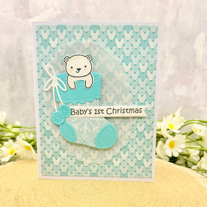 Bear in Stocking Baby Boy's 1st Handmade Christmas Card