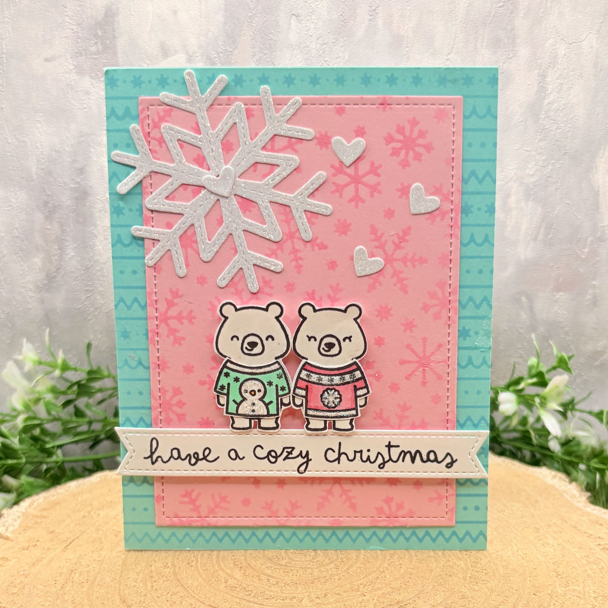 Bears In Jumpers Handmade Christmas Card