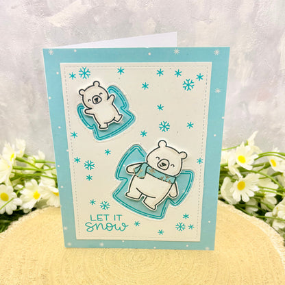 Bears Making Snow Angels Handmade Christmas Card-1