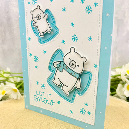 Bears Making Snow Angels Handmade Christmas Card-2