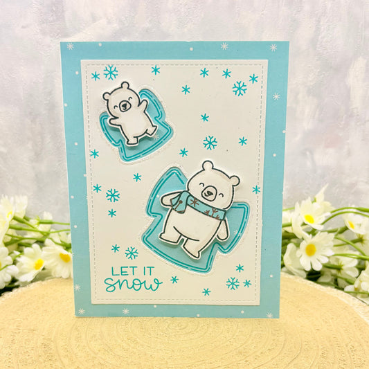 Bears Making Snow Angels Handmade Christmas Card