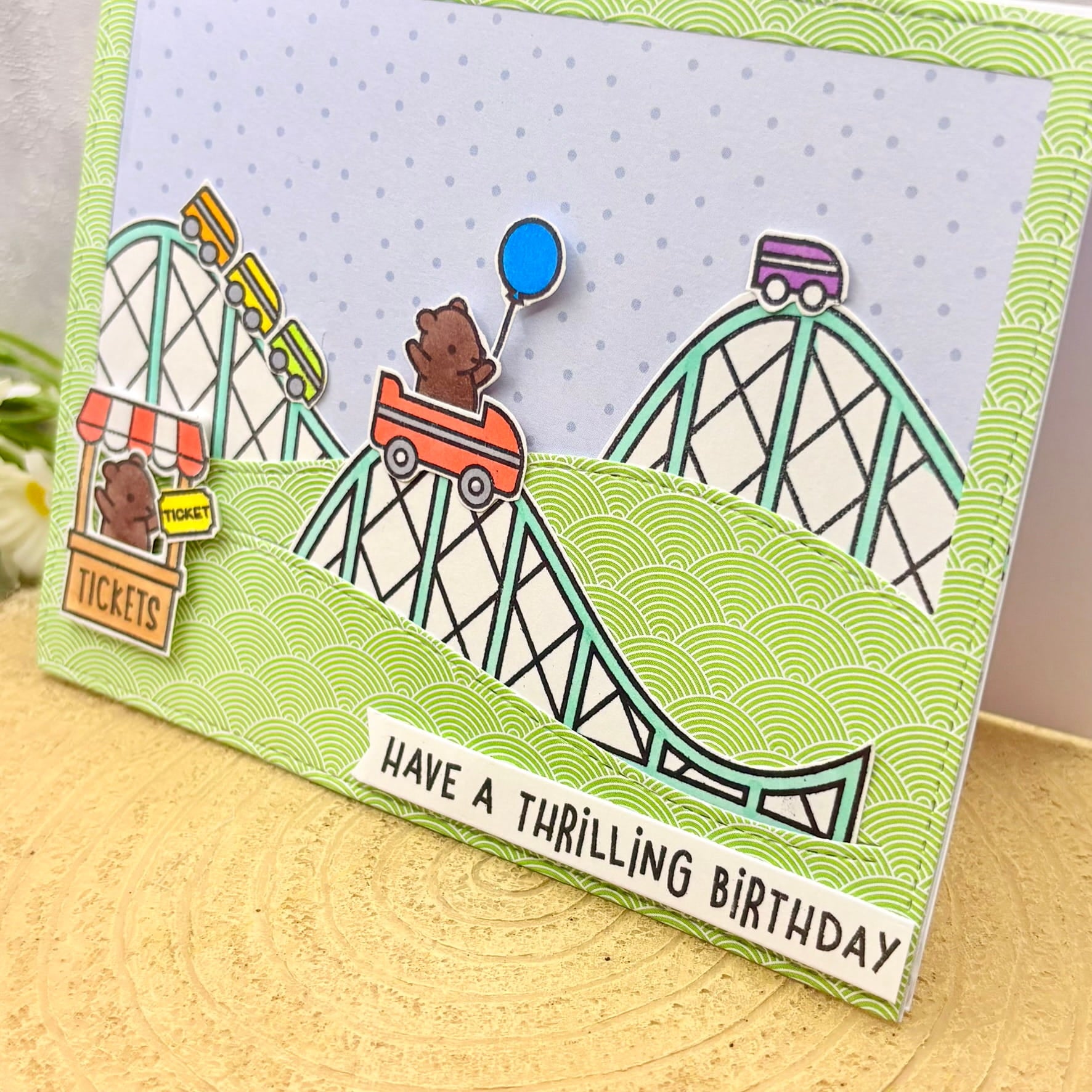 Bears on Rollercoaster Handmade Birthday Card-2