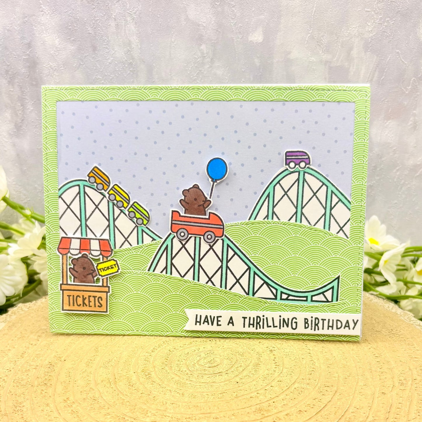 Bears on Rollercoaster Handmade Birthday Card
