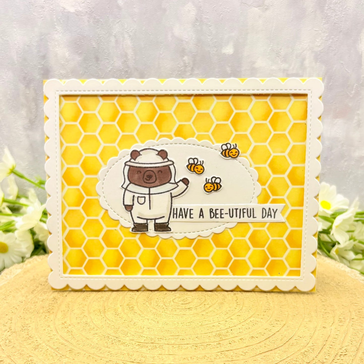 Bee Keeper Bear Handmade Birthday Card
