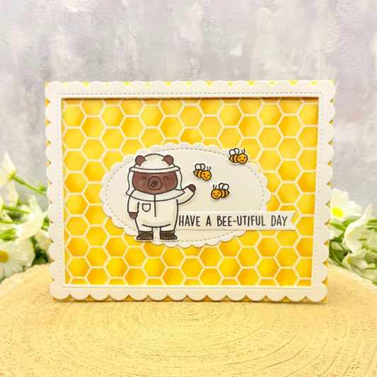 Bee Keeper Bear Handmade Birthday Card