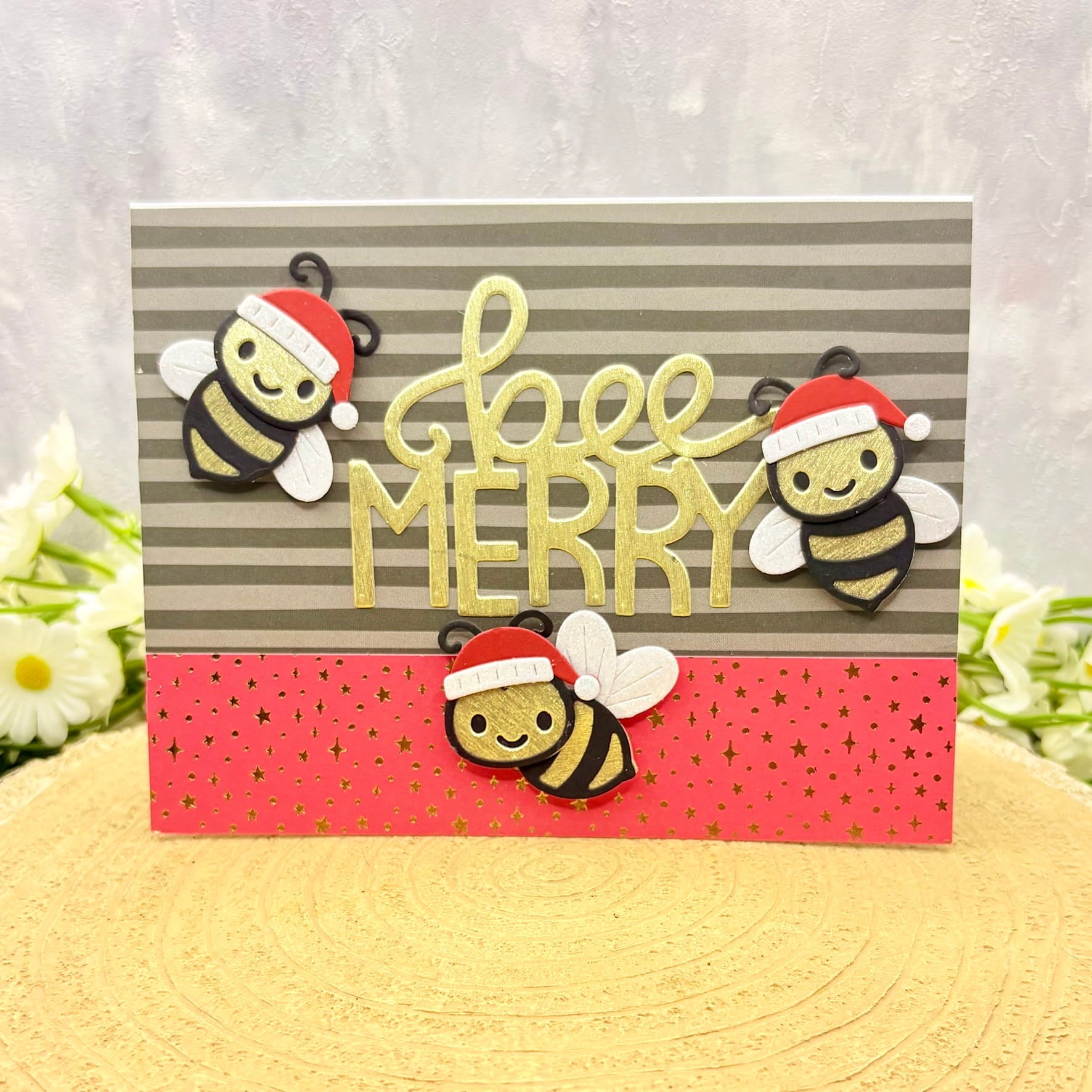 Bee Merry Handmade Christmas Card
