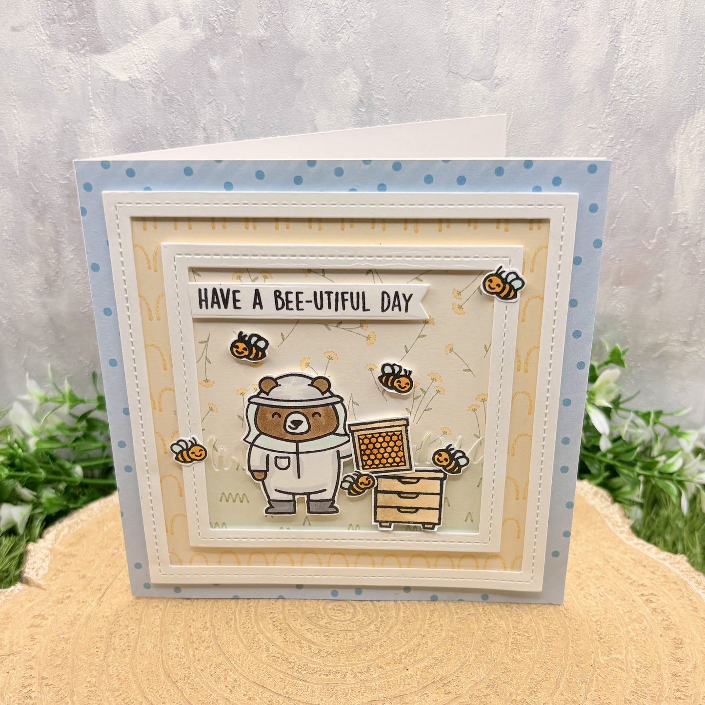 Beekeeper Bear Handmade Birthday Card-1