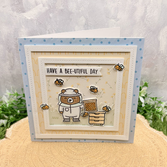 Beekeeper Bear Handmade Birthday Card-1