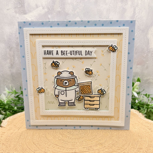 Beekeeper Bear Handmade Birthday Card