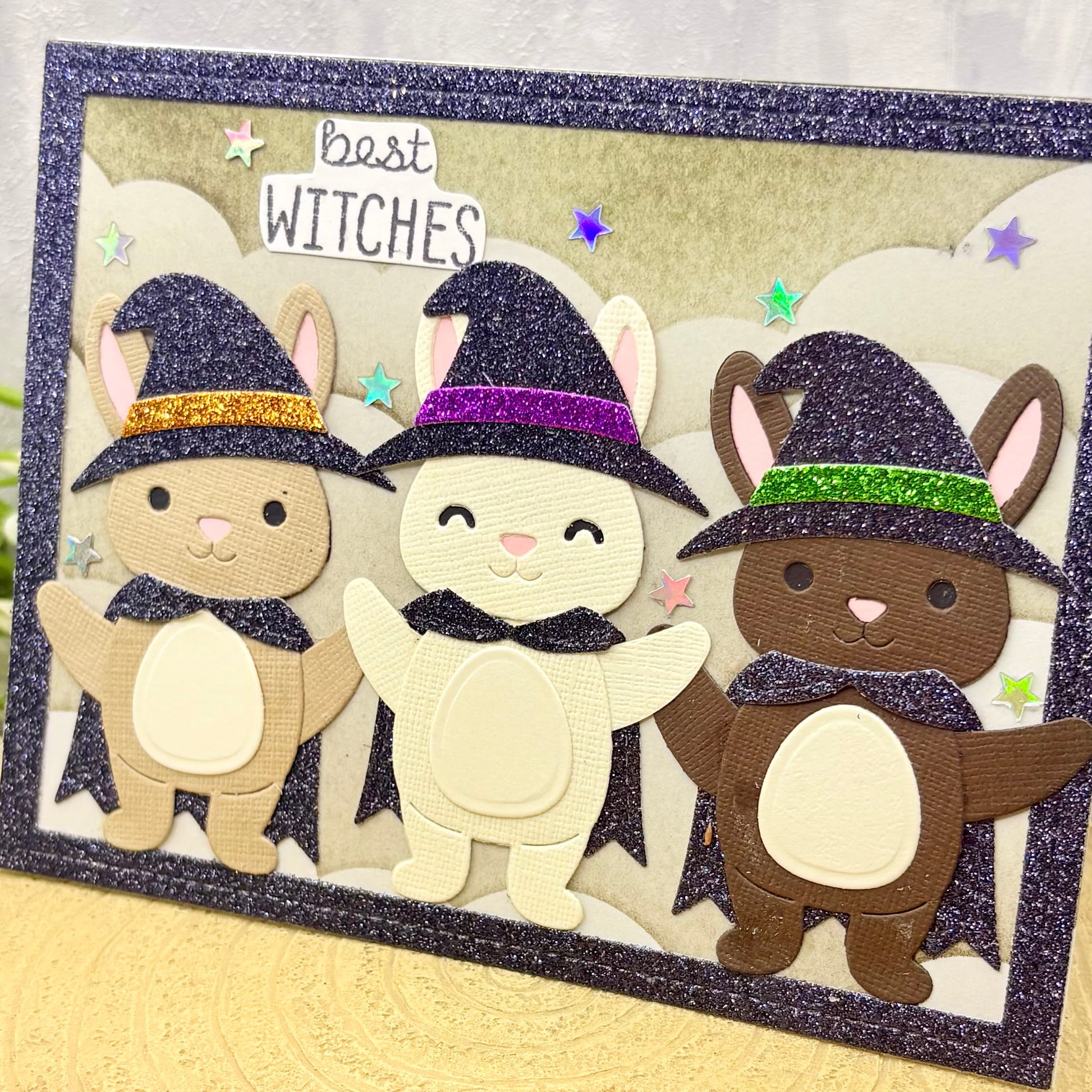 Best Witches Dressed Up Bunnies Handmade Halloween Card-2
