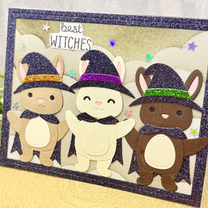 Best Witches Dressed Up Bunnies Handmade Halloween Card-2