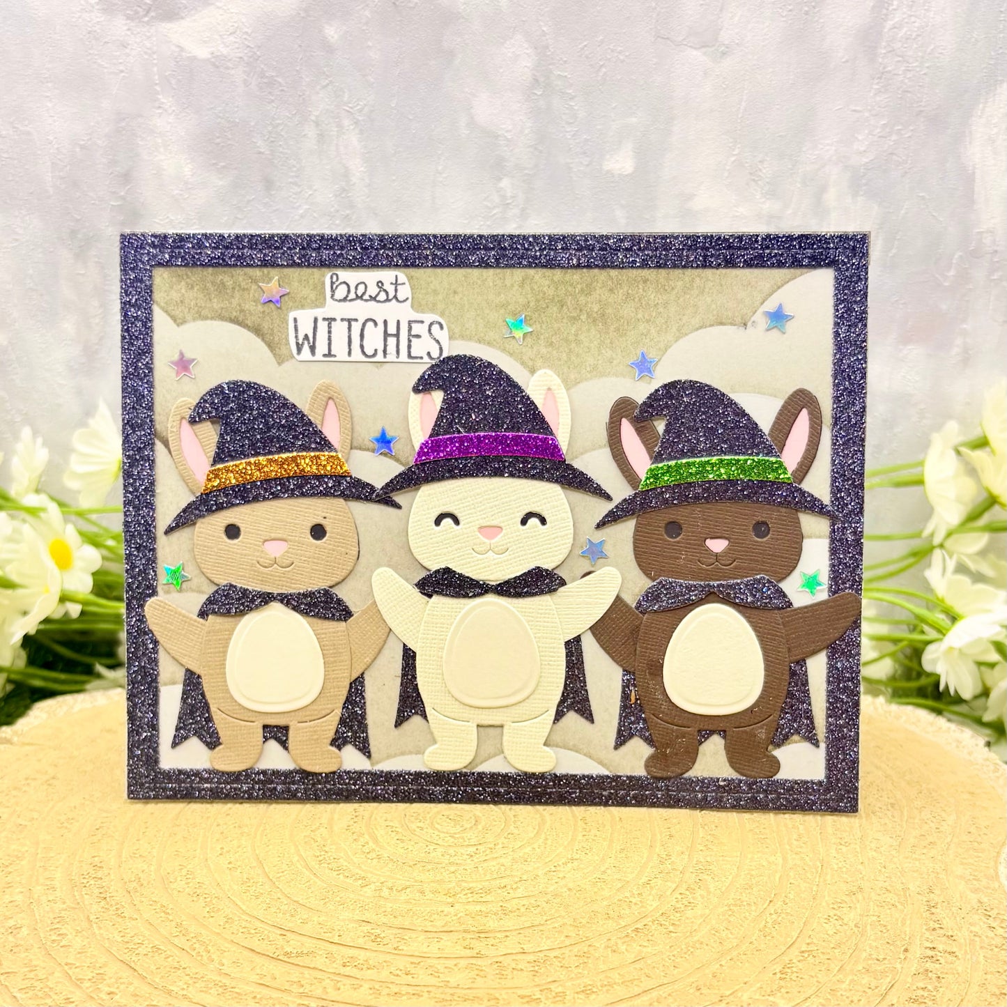 Best Witches Dressed Up Bunnies Handmade Halloween Card
