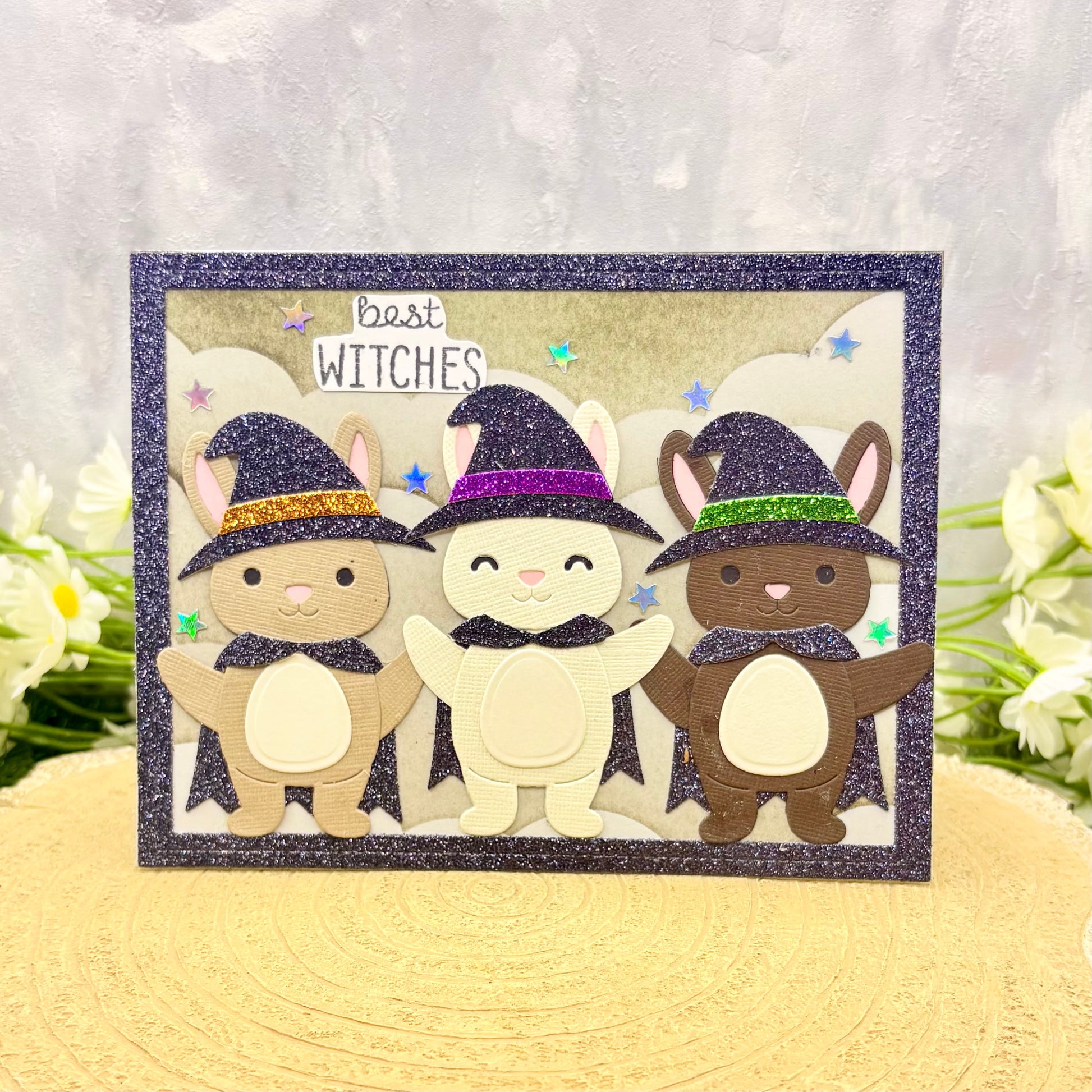 Best Witches Dressed Up Bunnies Handmade Halloween Card