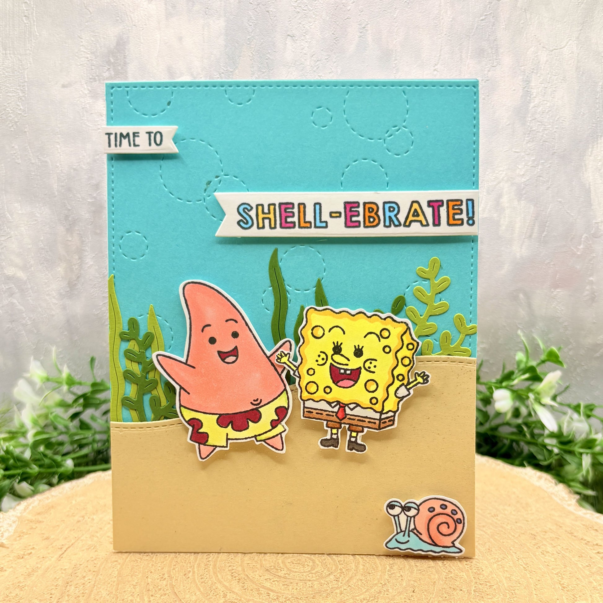 Bikini Bottom Friends Shell-ebrate Handmade Character Birthday Card