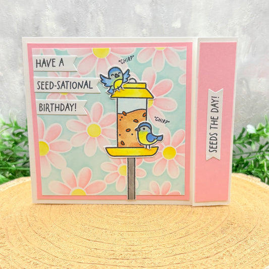 Birds Feeding Seed-sational Handmade Birthday Card