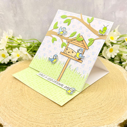 Birds & Birdhouse Handmade Standing Easel Birthday Card-1