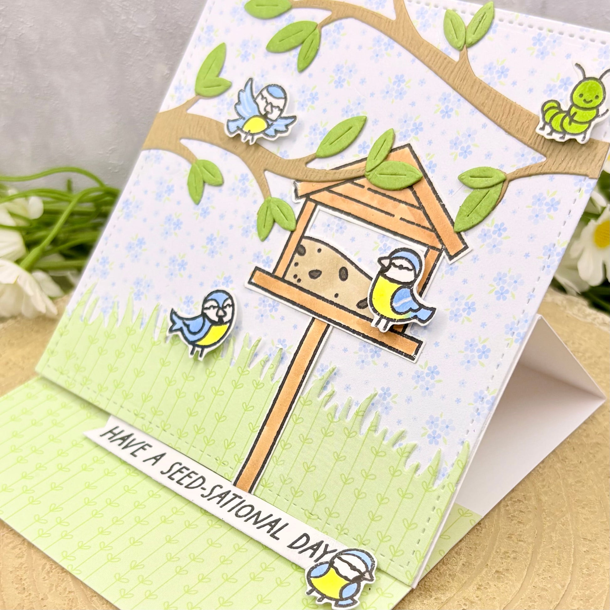 Birds & Birdhouse Handmade Standing Easel Birthday Card-2