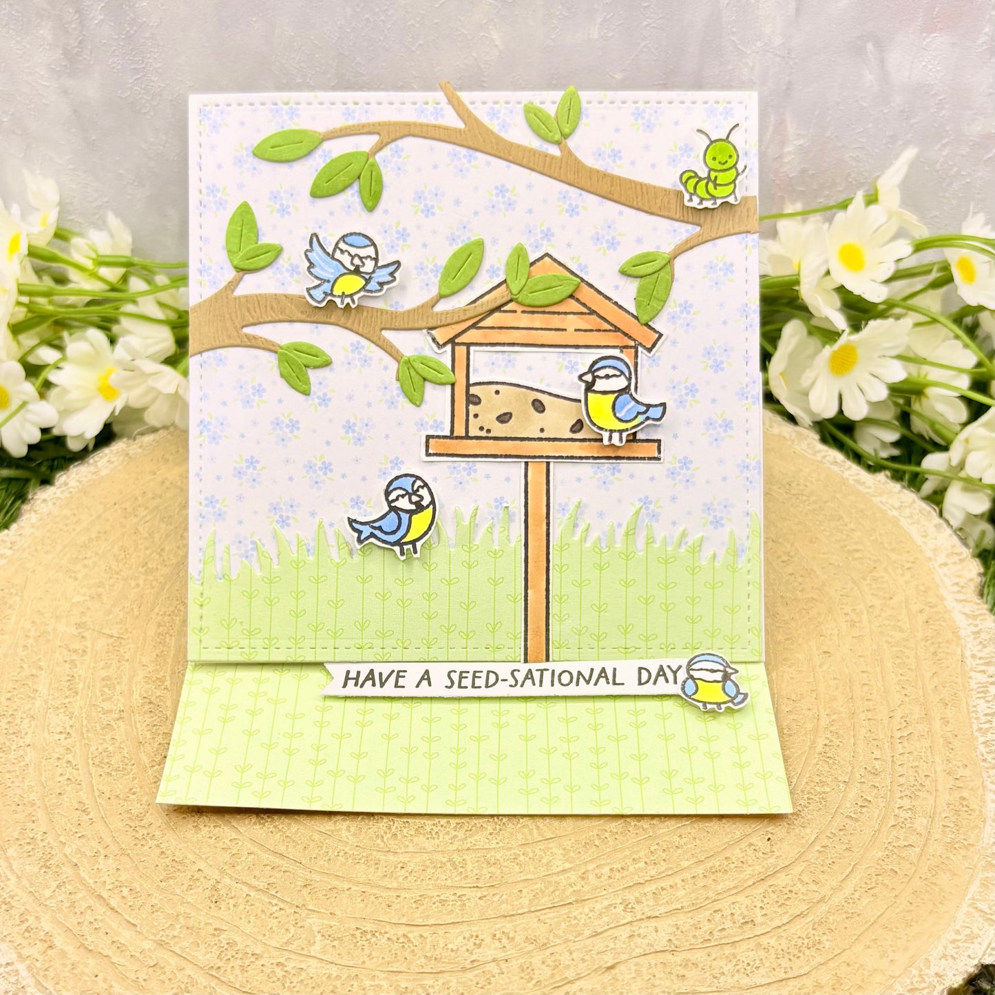 Birds & Birdhouse Handmade Standing Easel Birthday Card