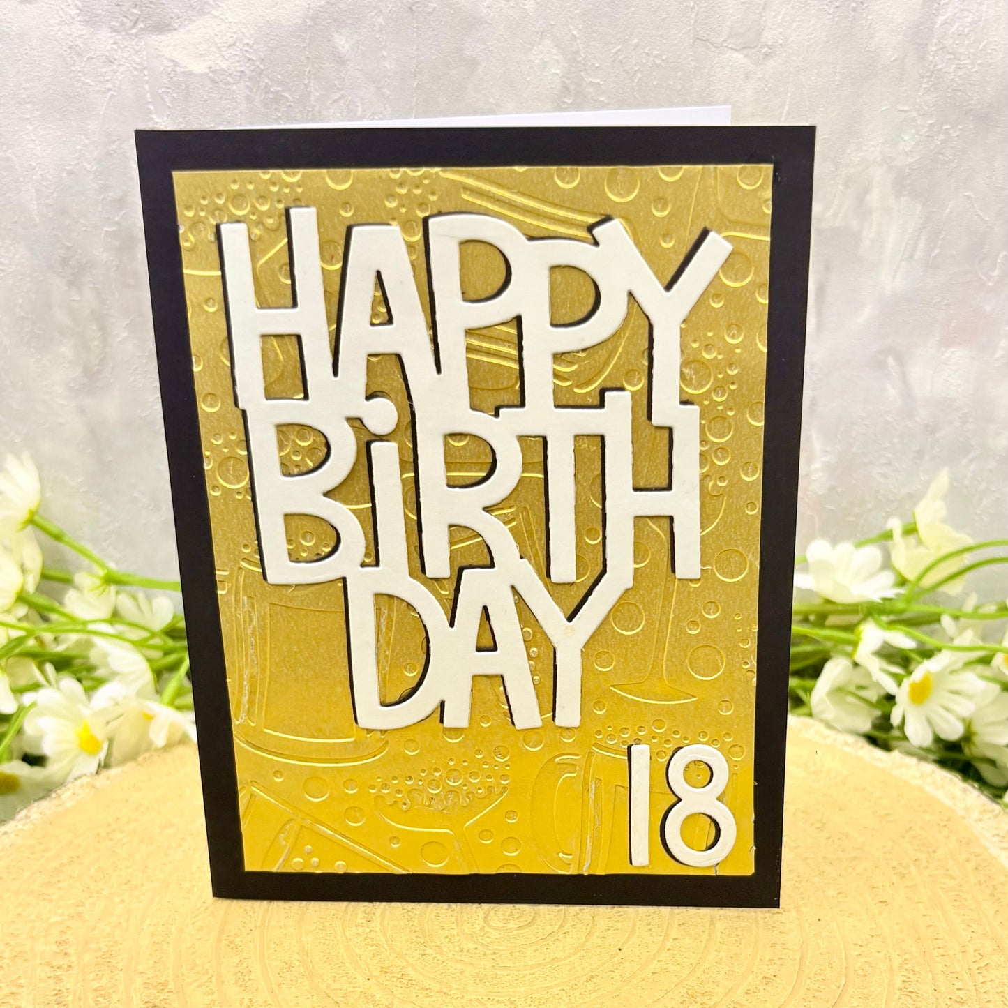 Black, Gold & White Handmade 18th Birthday Card