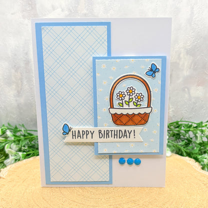 Blue Floral Patterned Handmade Birthday Card