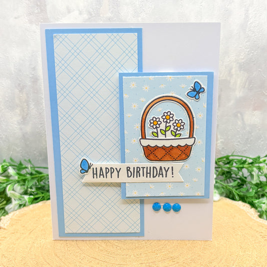 Blue Floral Patterned Handmade Birthday Card