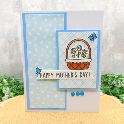 Blue Floral Patterned Handmade Mother's Day Card (3 Designs to Choose From)